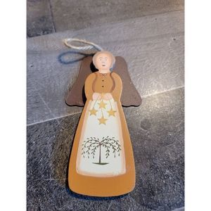 Wooden angel girl star tree ornament xmas